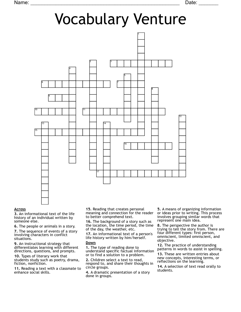 Vocabulary Venture Crossword