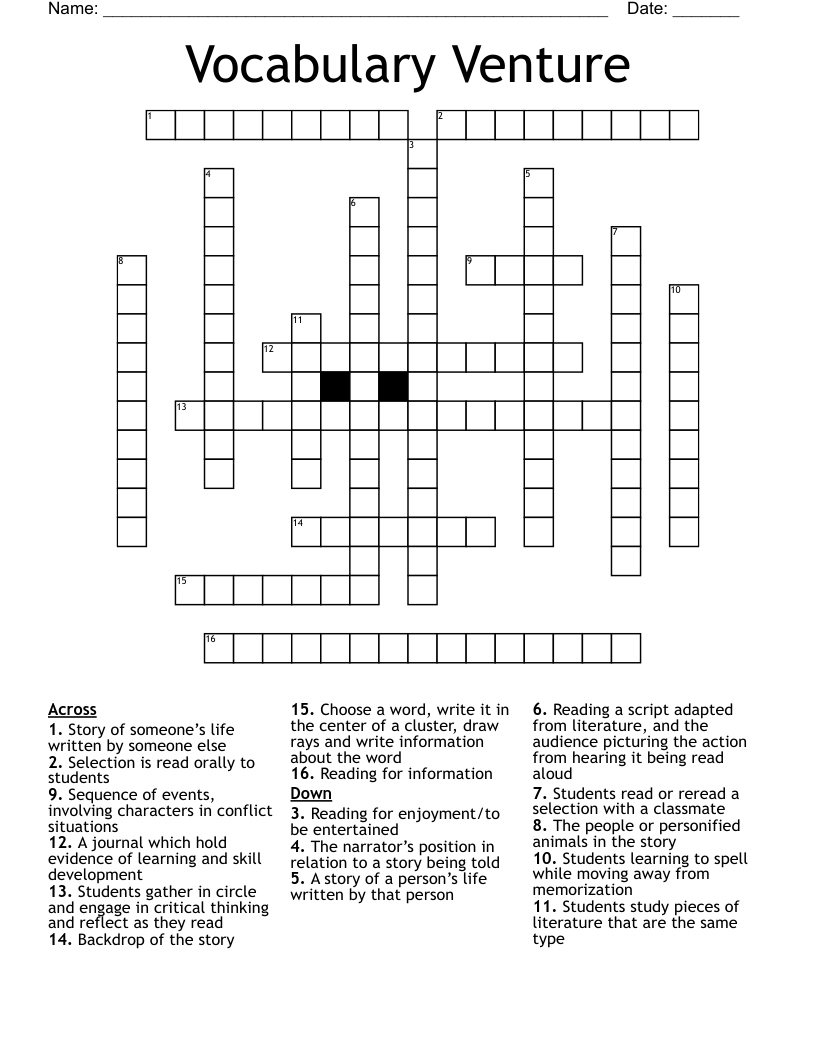 Vocabulary Venture  Crossword