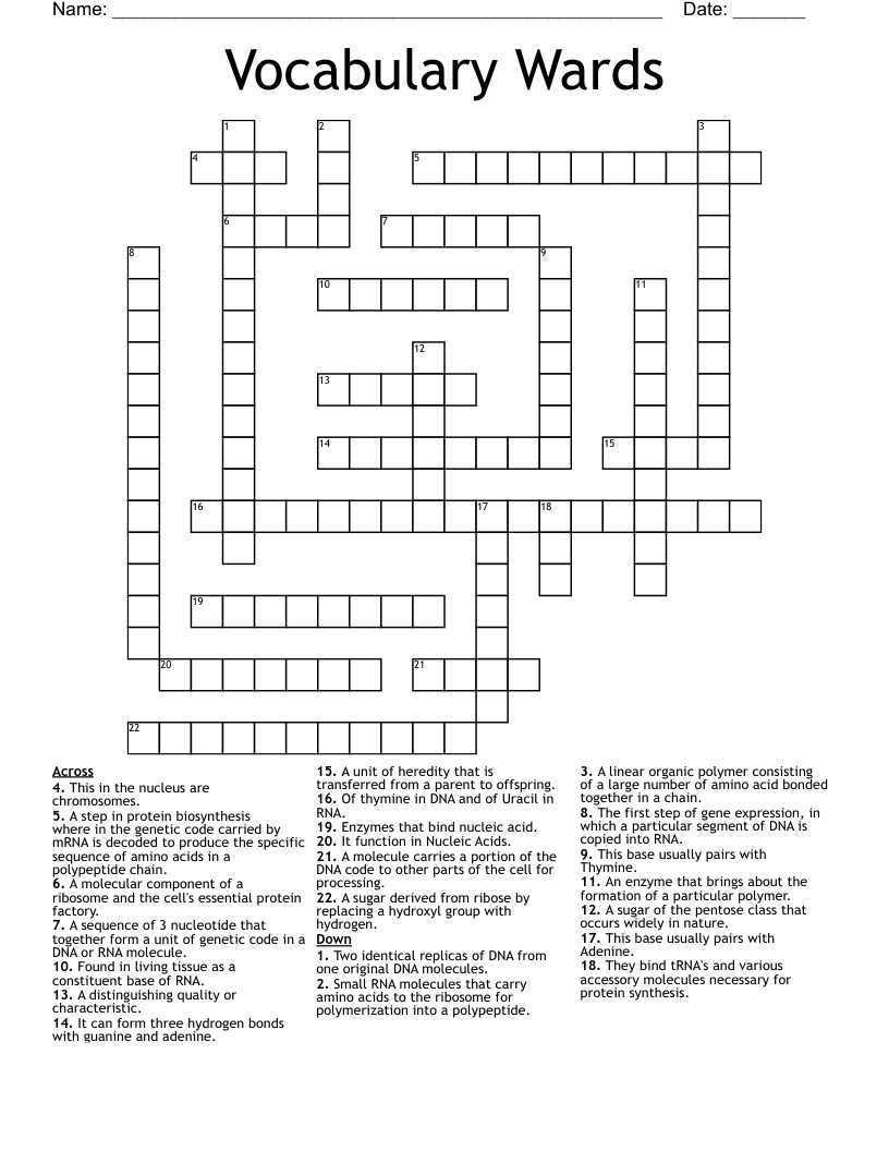 Vocabulary Wards Crossword