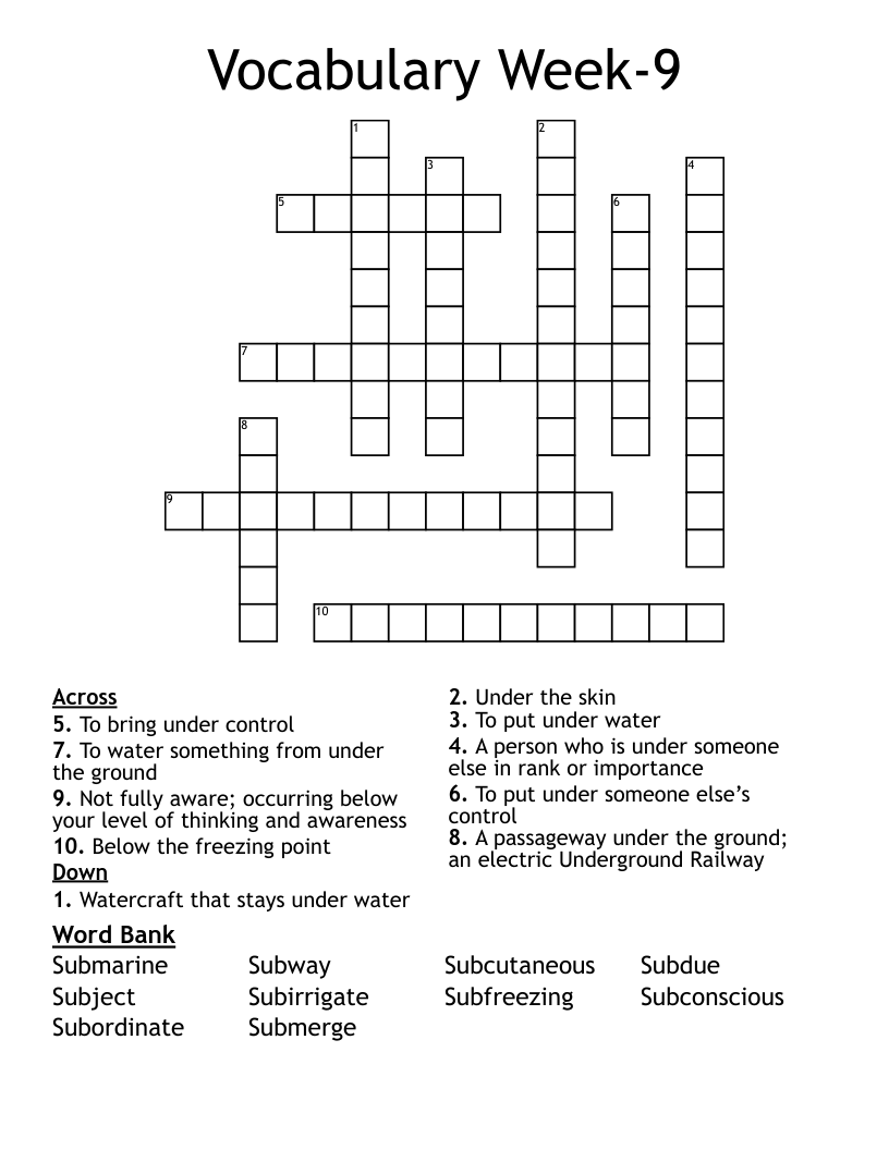 Vocabulary Week-9 Crossword