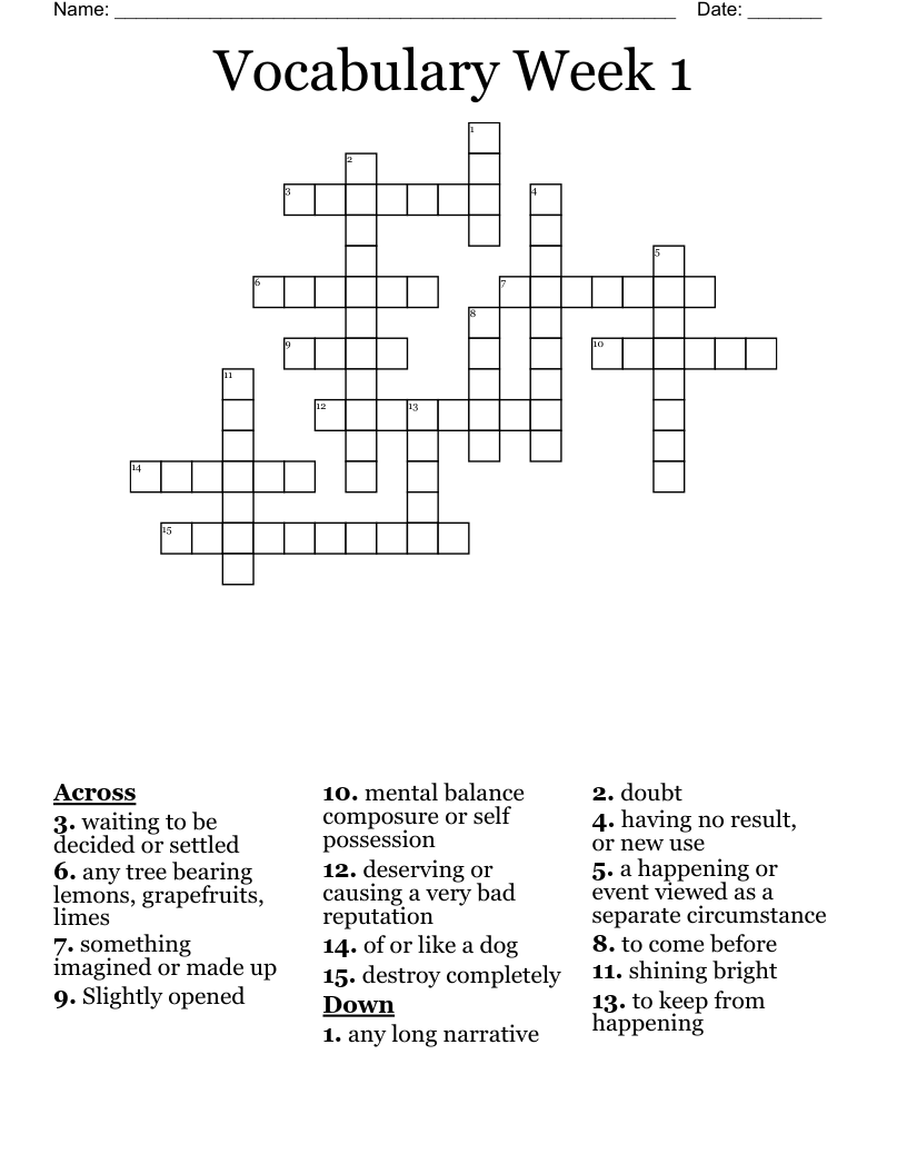 Vocabulary Week 1 Crossword