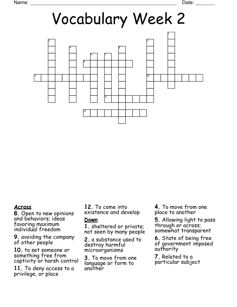 Vocabulary Week 2 Crossword