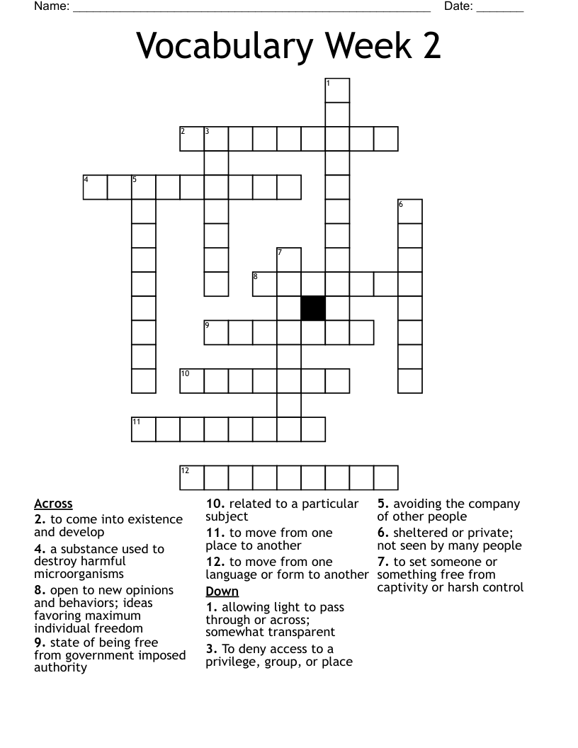 Vocabulary Week 2 Crossword