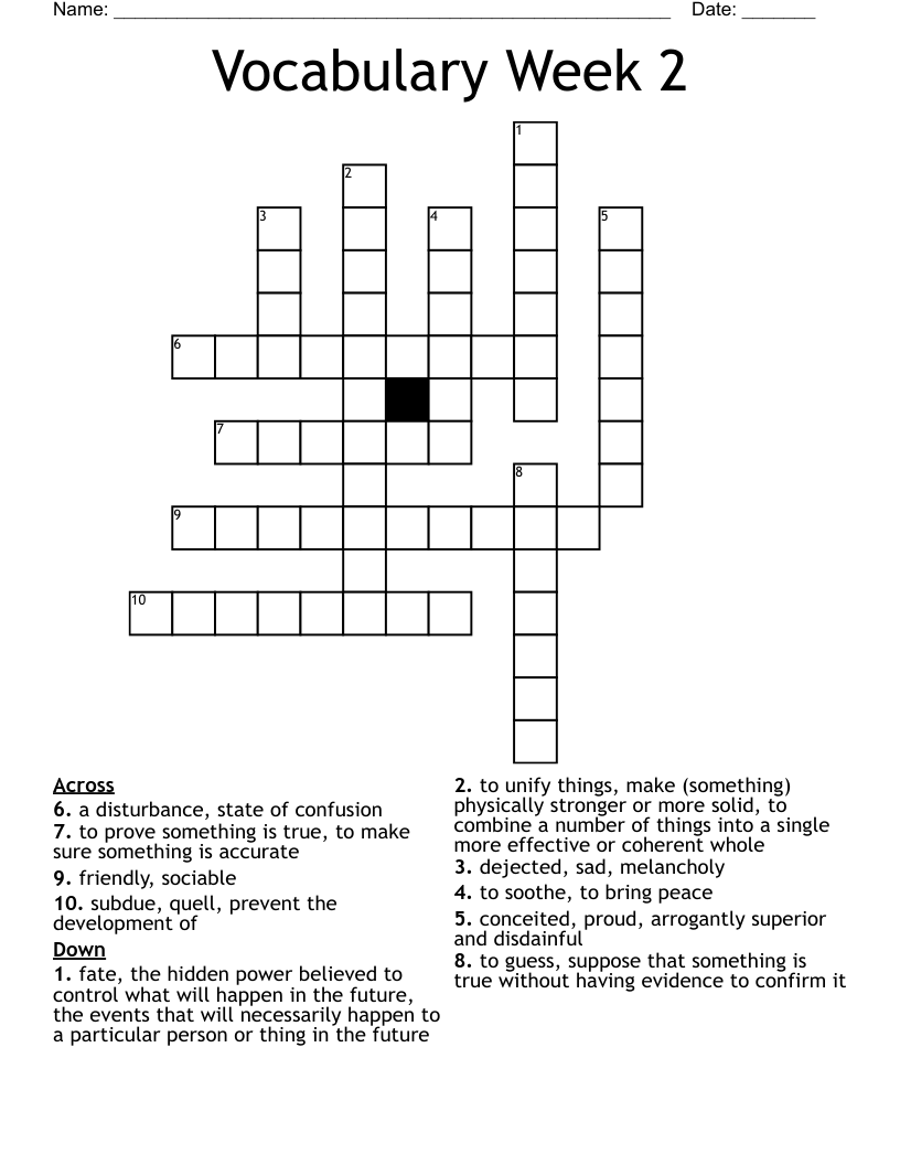 Vocabulary Week 2 Crossword