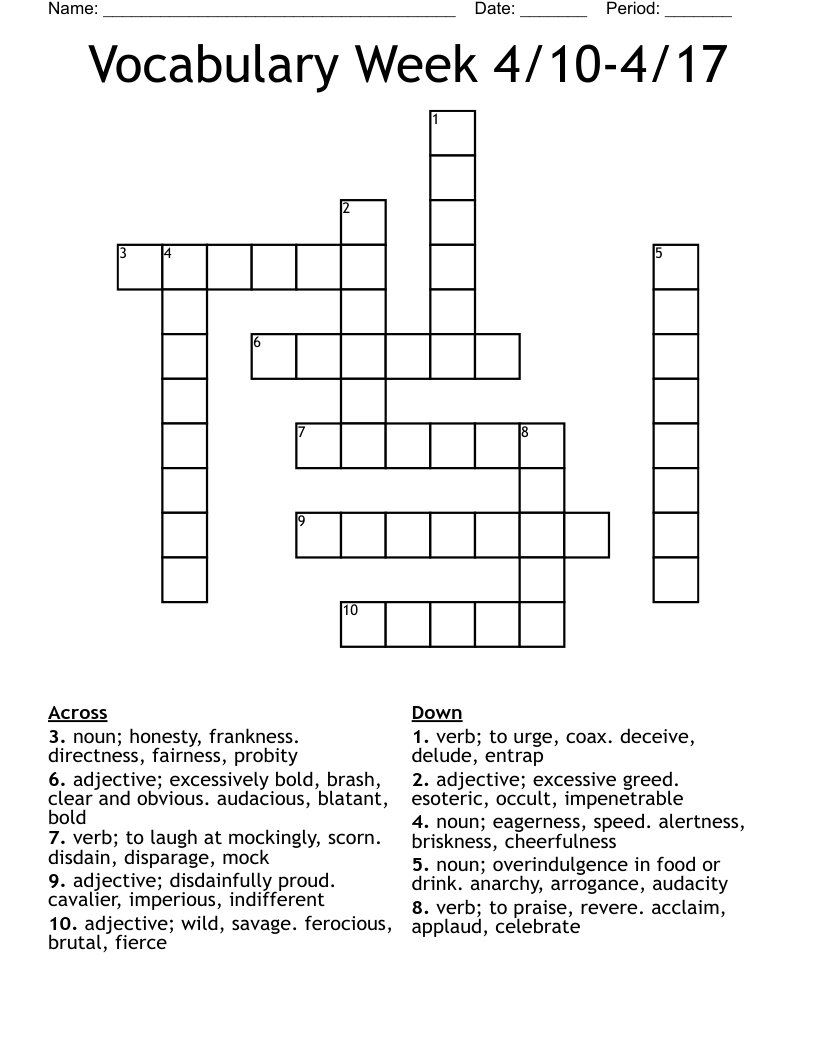 Vocabulary Week 4/10-4/17 Crossword