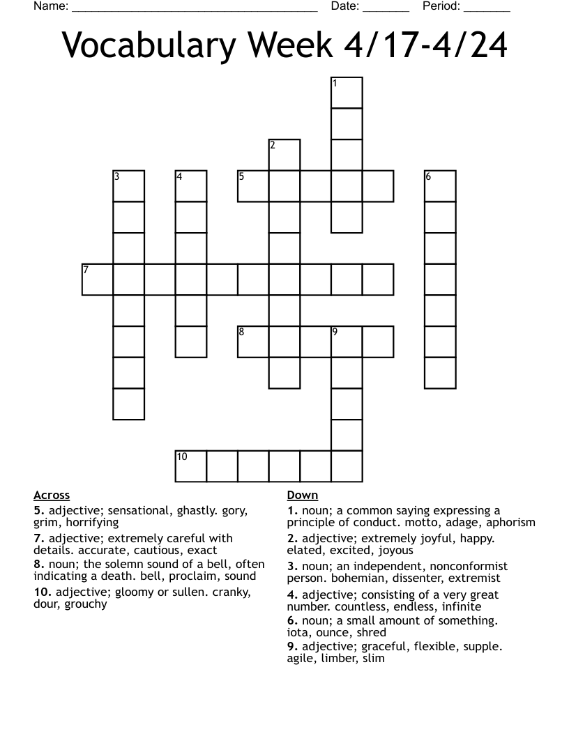 Vocabulary Week 4/17-4/24 Crossword
