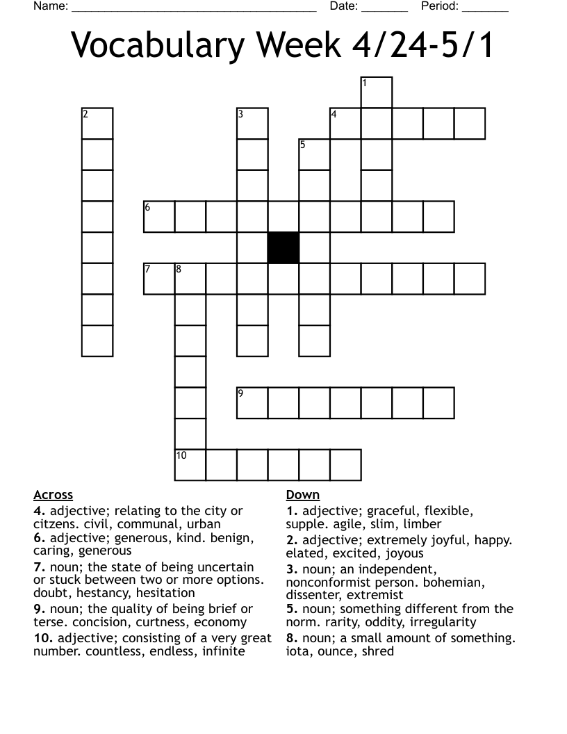 Vocabulary Week 4/24-5/1 Crossword