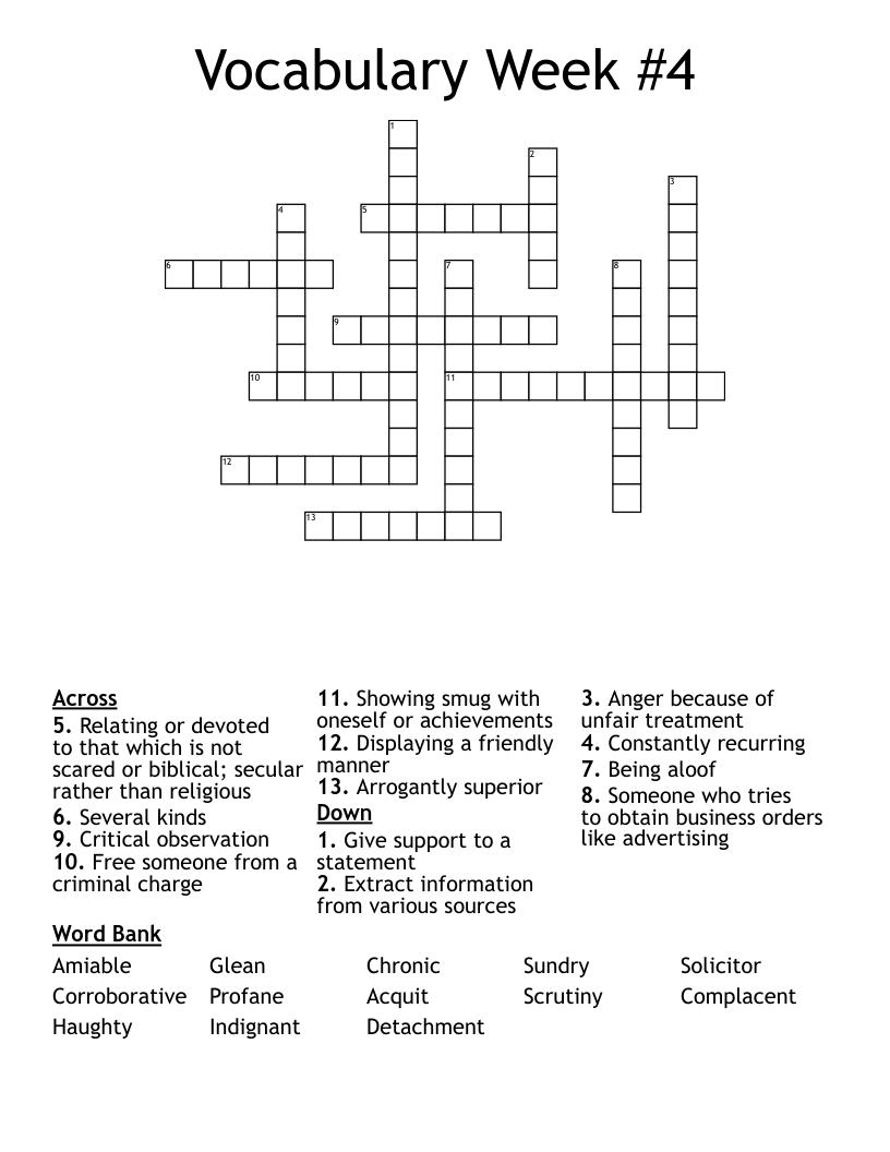 Vocabulary Week #4 Crossword