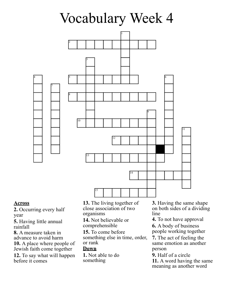 Vocabulary Week 4 Crossword