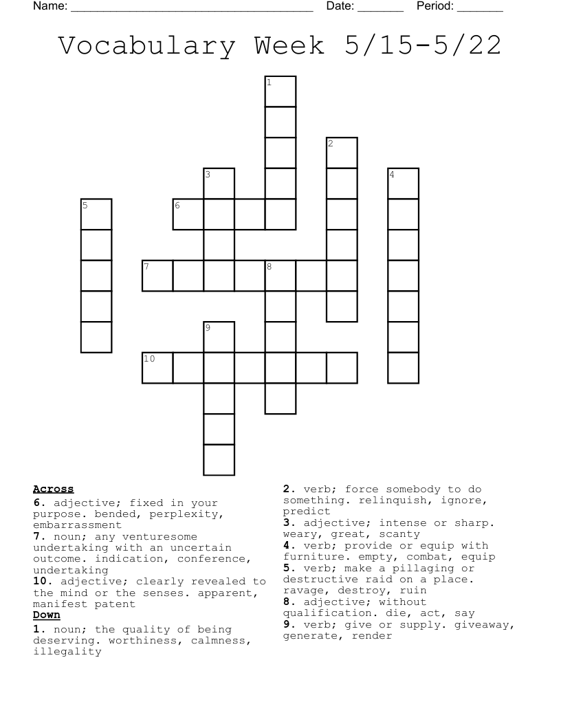 Vocabulary Week 5/15-5/22 Crossword