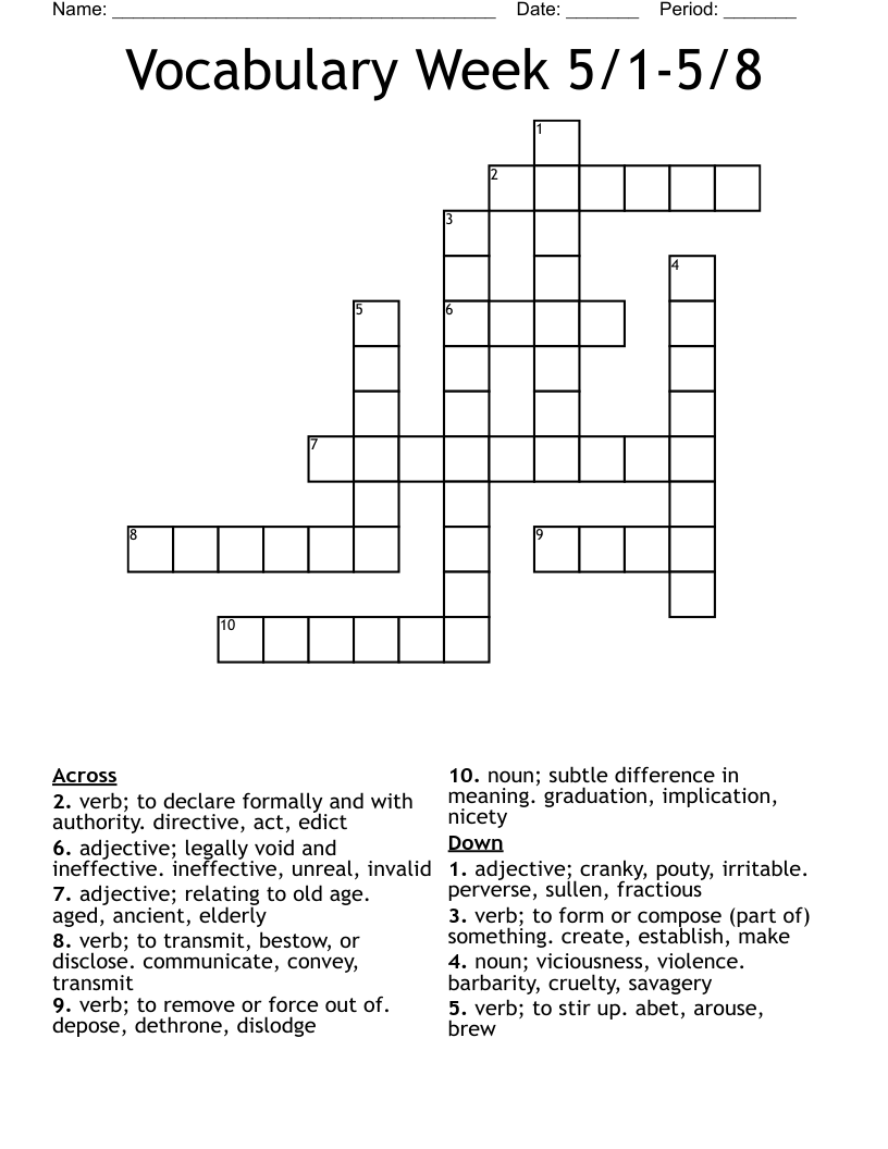 Vocabulary Week 5/1-5/8 Crossword