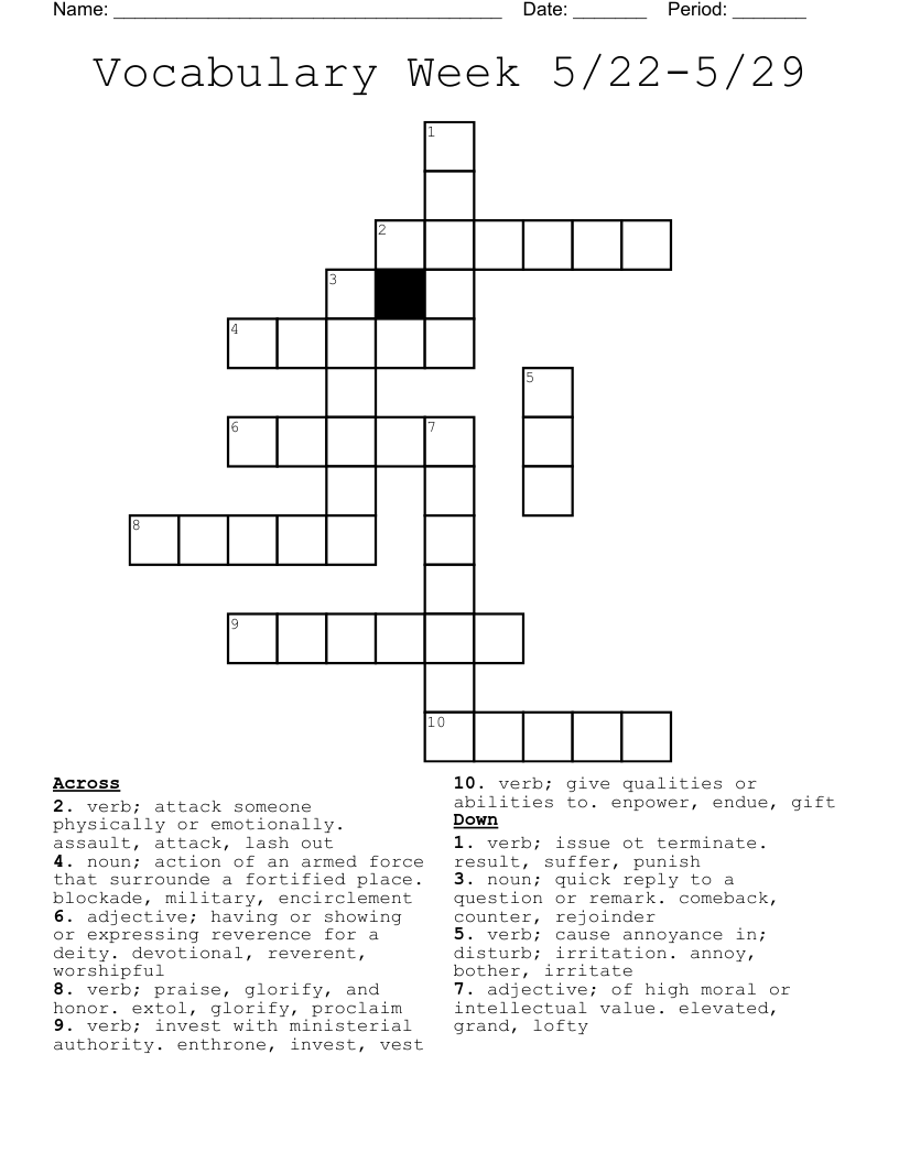 Vocabulary Week 5/22-5/29 Crossword