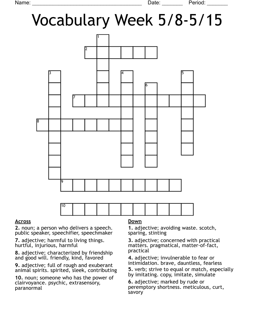 Vocabulary Week 5/8-5/15 Crossword