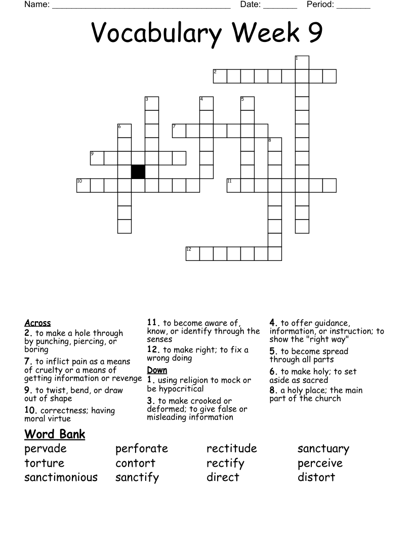 Vocabulary Week 9 Crossword