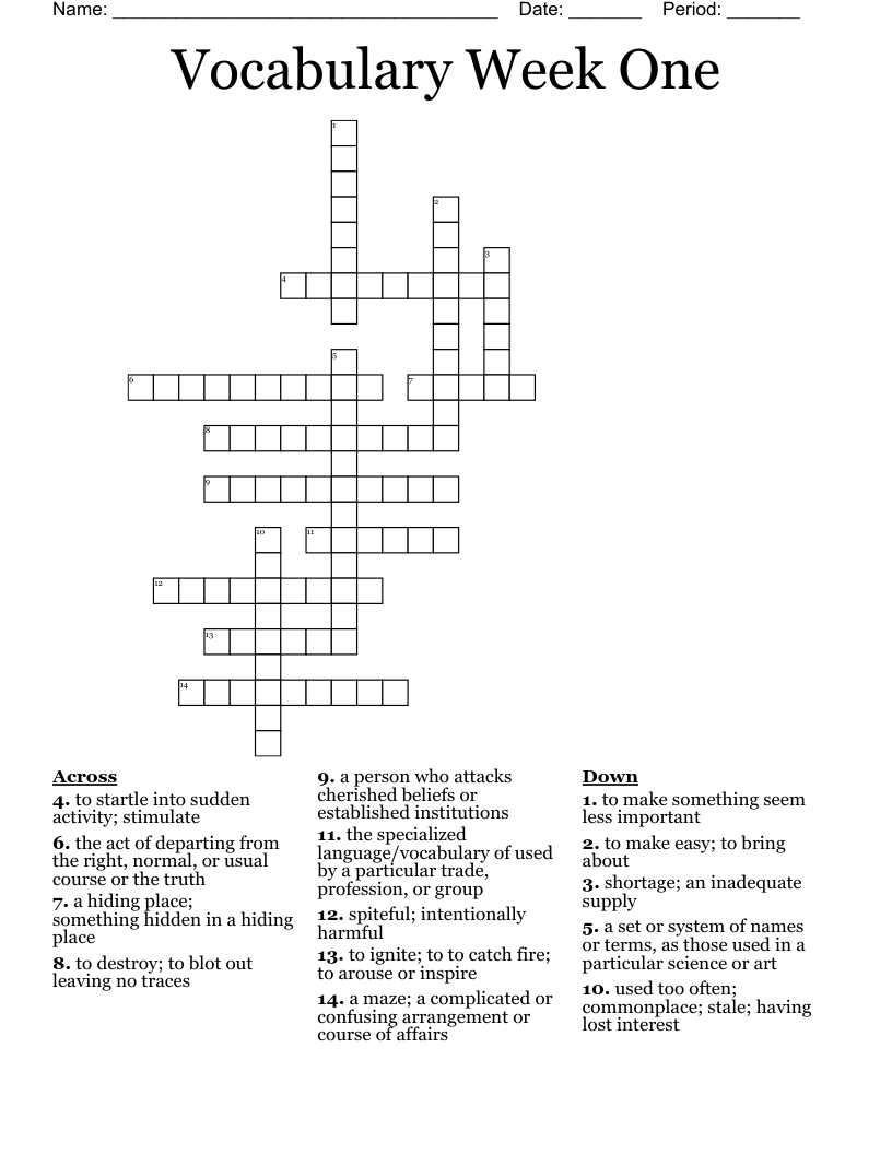 Vocabulary Week One Crossword