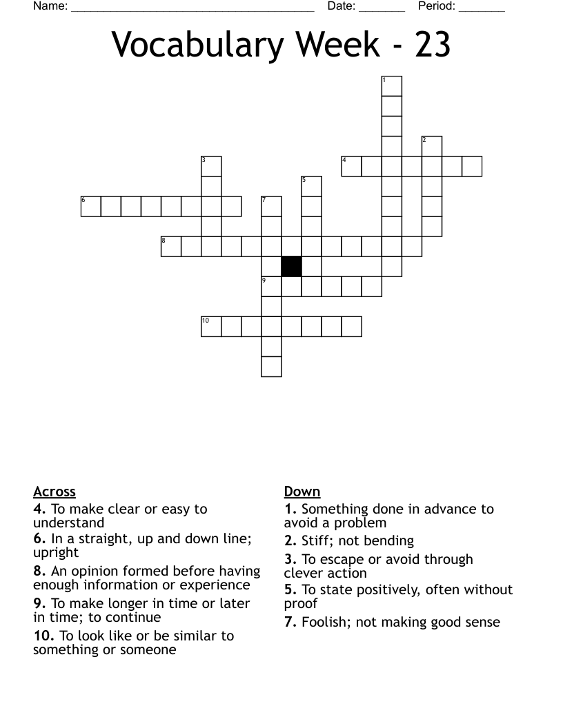 Vocabulary Week -   23 Crossword