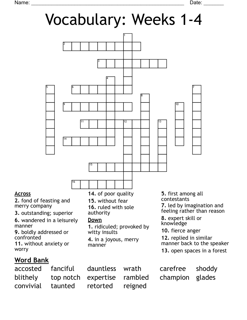 Vocabulary: Weeks 1-4 Crossword