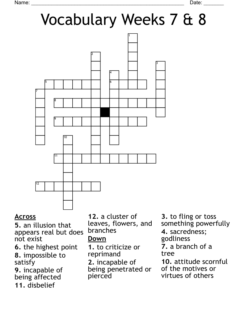 Vocabulary Weeks 7 & 8 Crossword