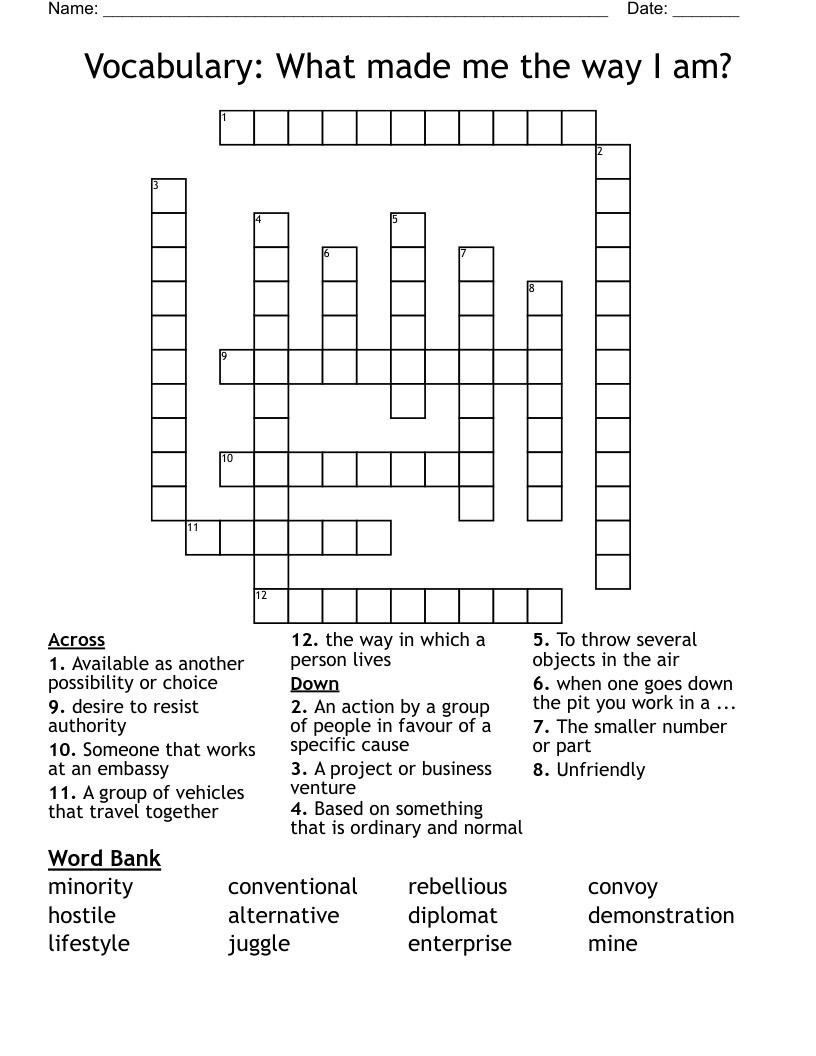 Vocabulary: What made me the way I am? Crossword