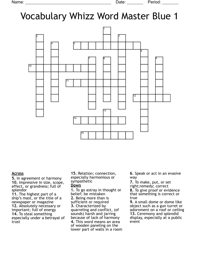 Vocabulary Whizz Word Master Blue 1 Crossword