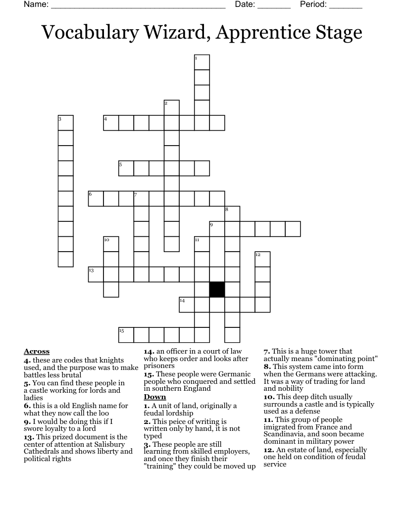Vocabulary Wizard, Apprentice Stage Crossword