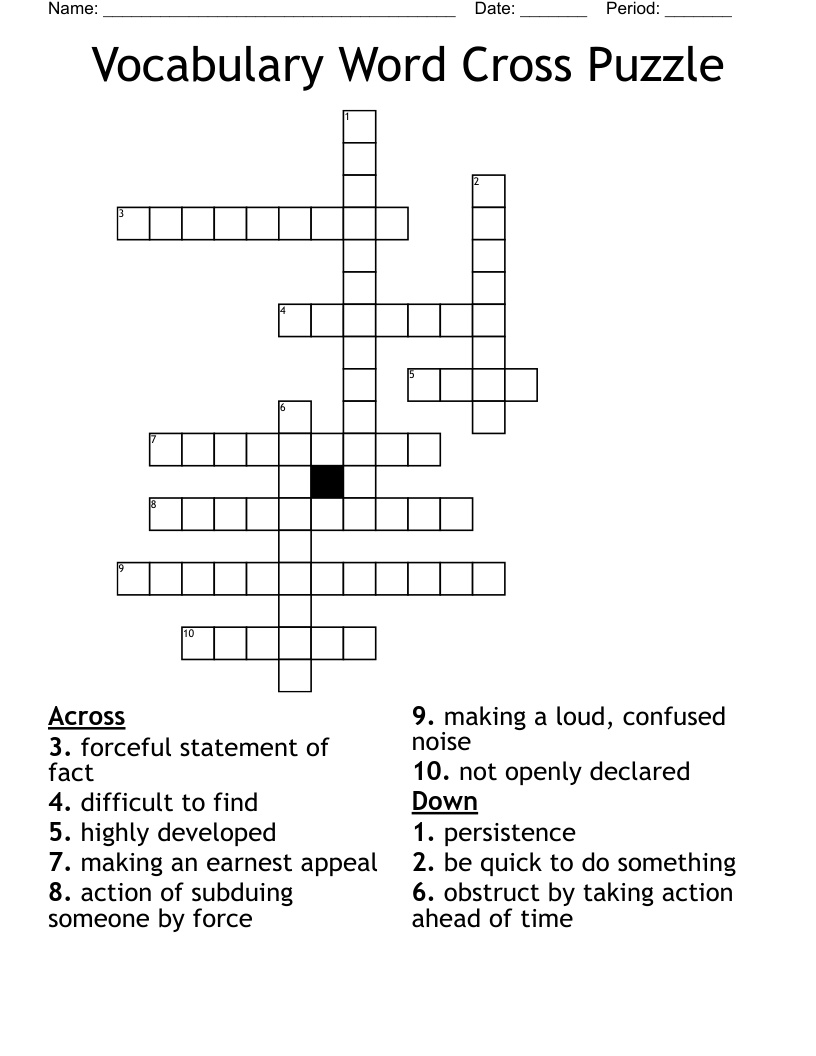 Vocabulary Word Cross Puzzle  Crossword