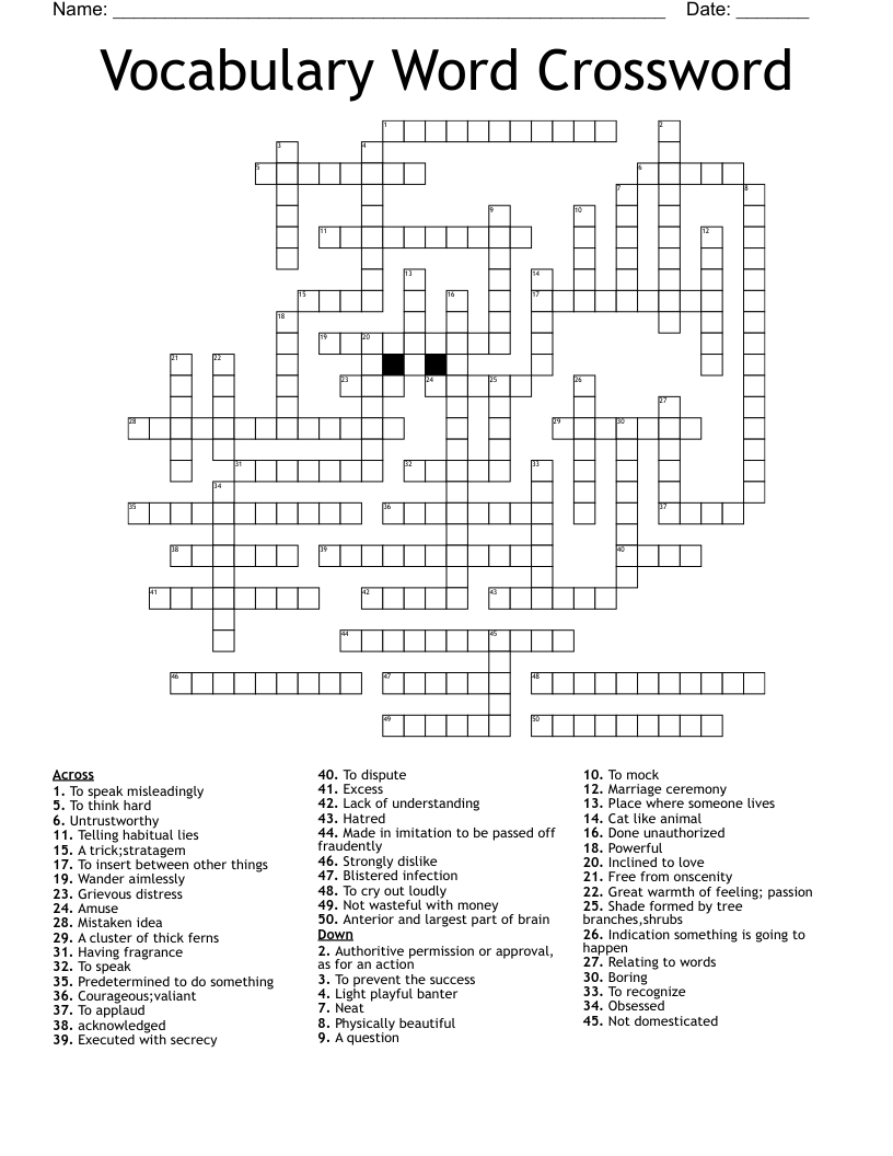 Vocabulary Word Crossword