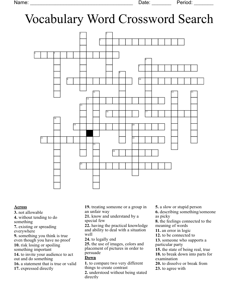 Vocabulary Word Crossword Search