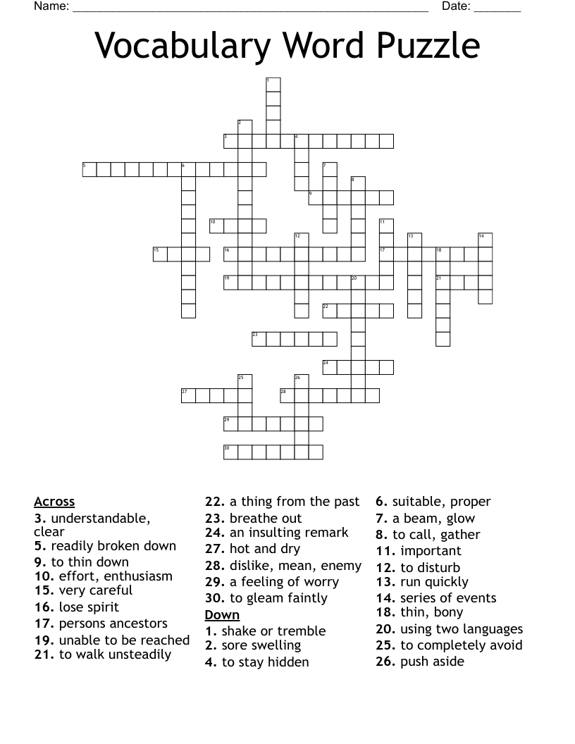 Vocabulary Word Puzzle Crossword