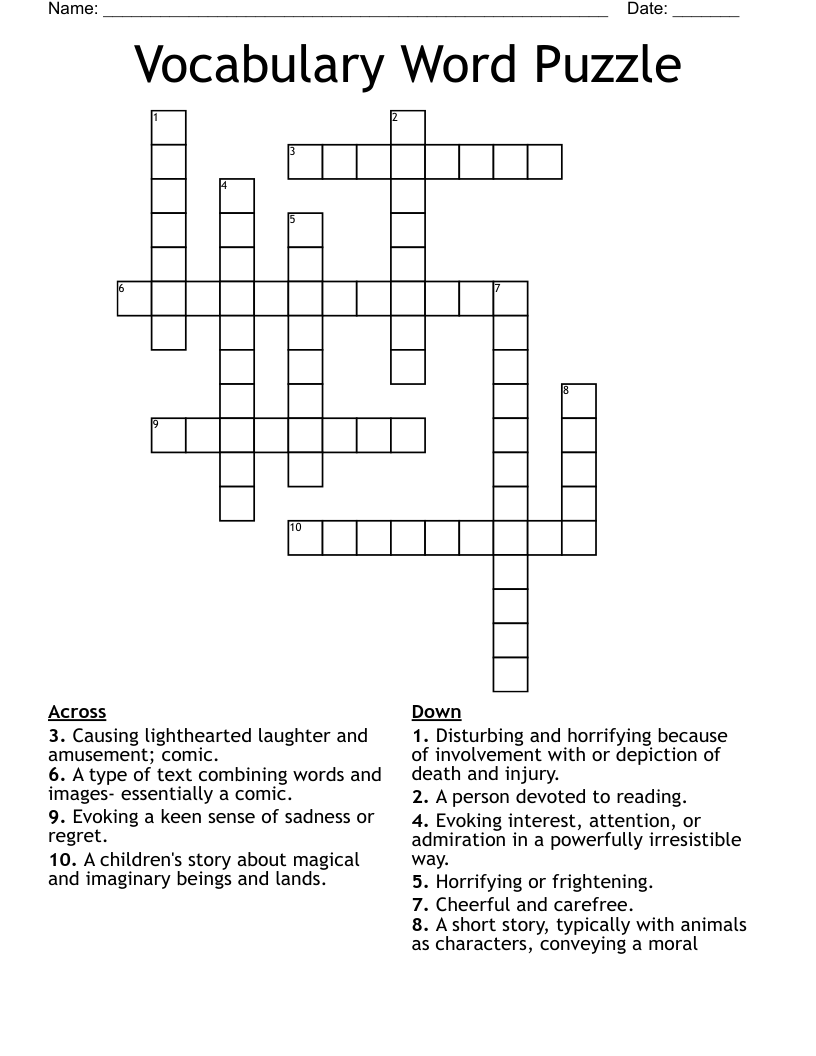 Vocabulary Word Puzzle  Crossword
