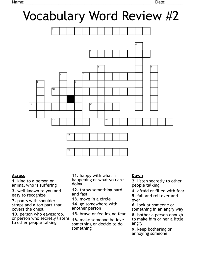 Vocabulary Word Review #2 Crossword