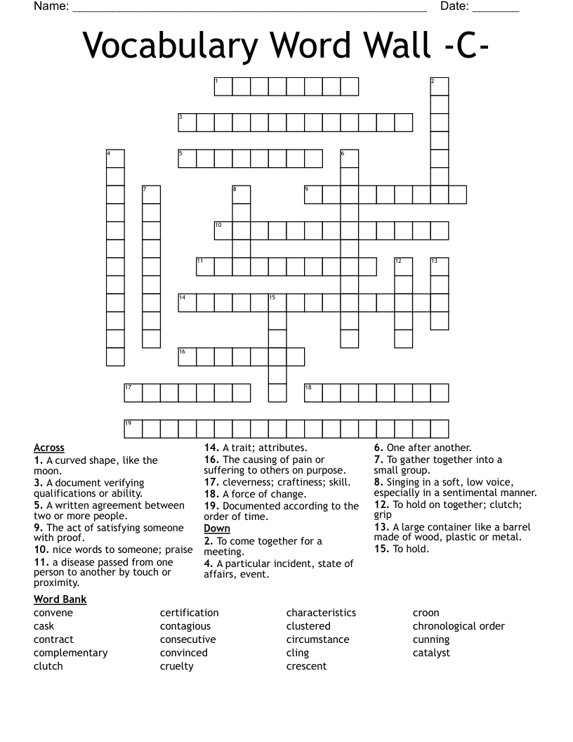Vocabulary Word Wall -C- Crossword