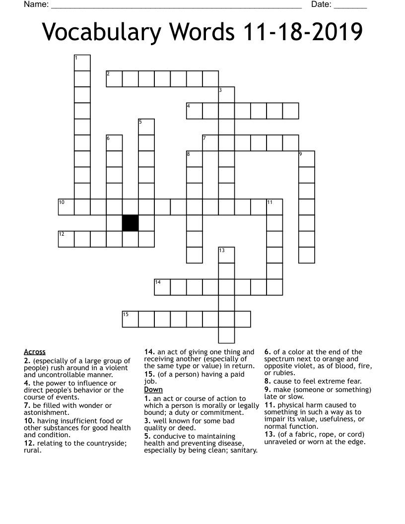Vocabulary Words 11-18-2019 Crossword