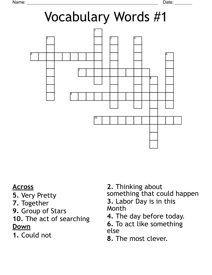 Vocabulary Words #1 Crossword