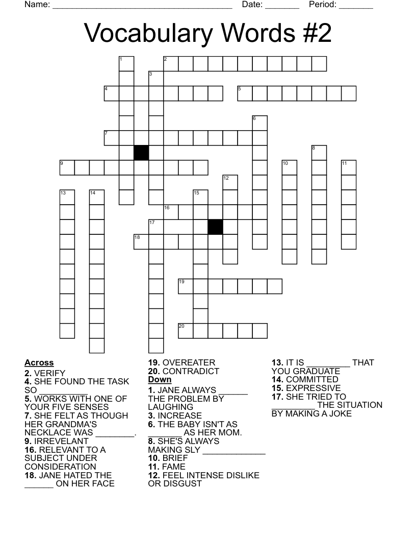 Vocabulary Words #2 Crossword