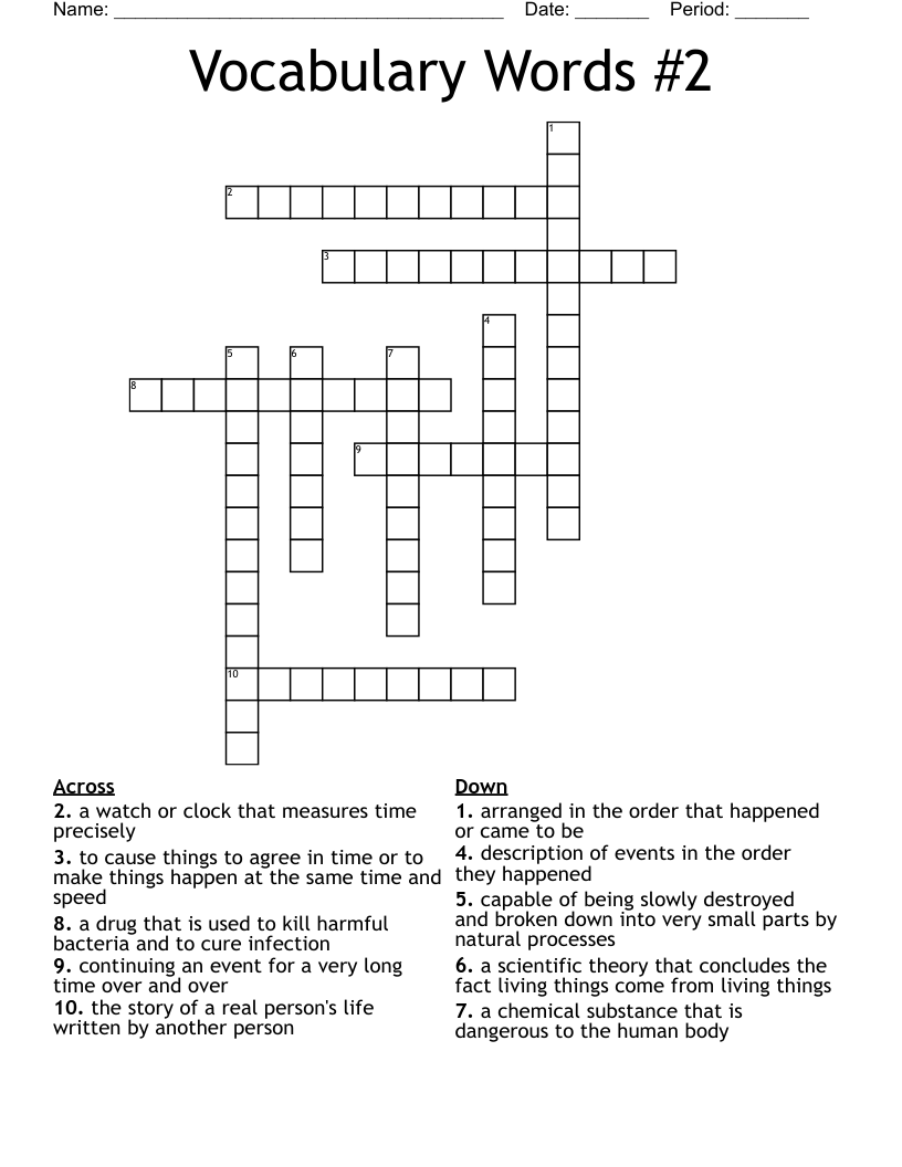 Vocabulary Words #2  Crossword