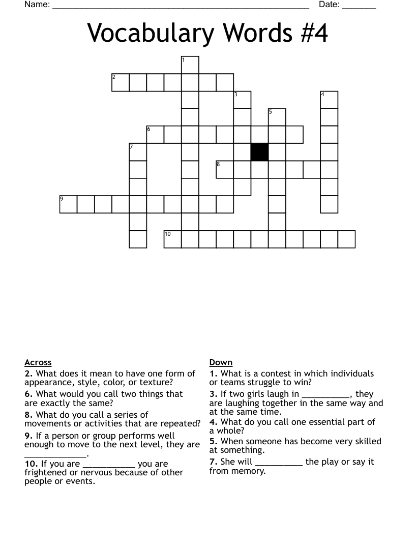 Vocabulary Words #4 Crossword
