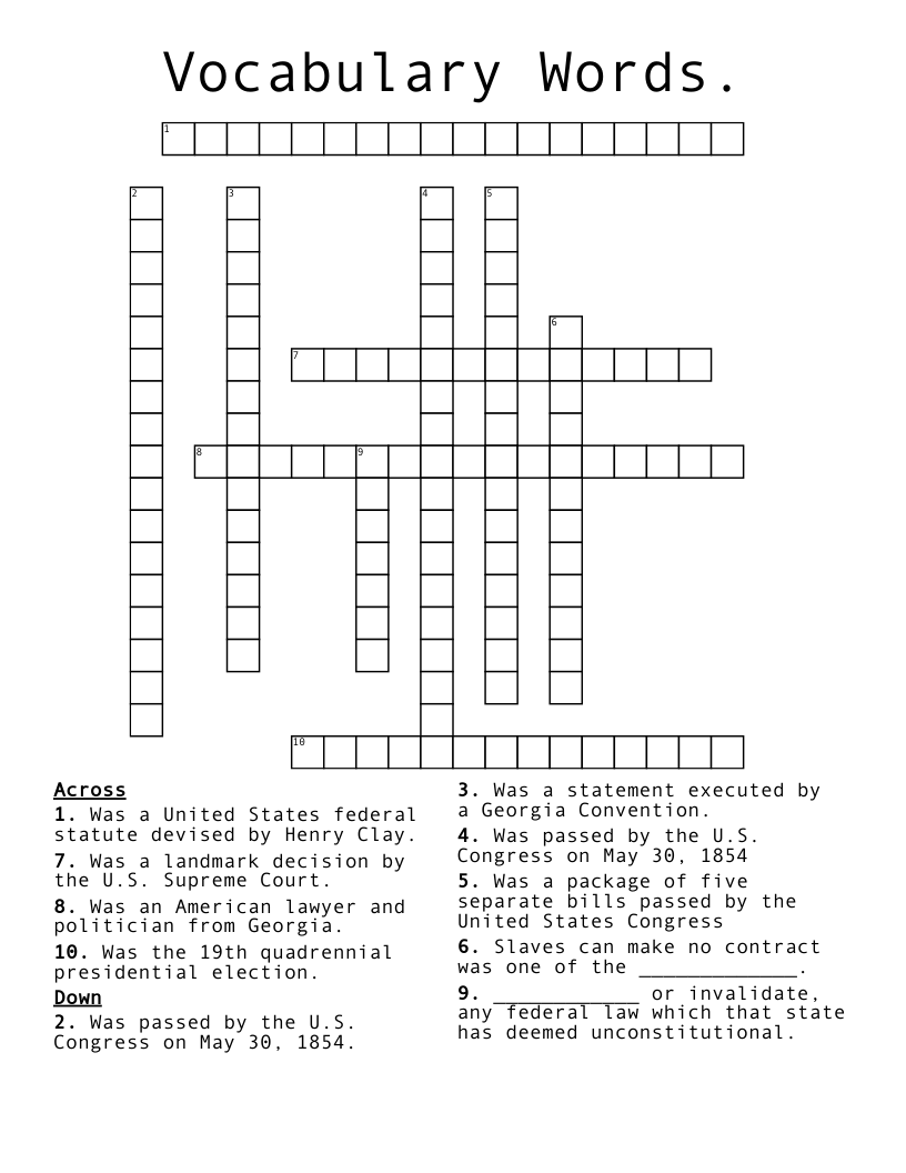 Vocabulary Words. Crossword