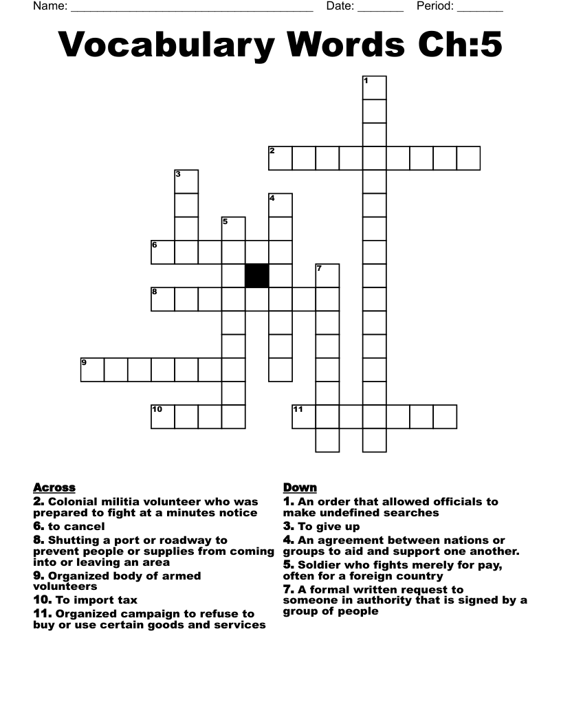 Vocabulary Words Ch:5 Crossword