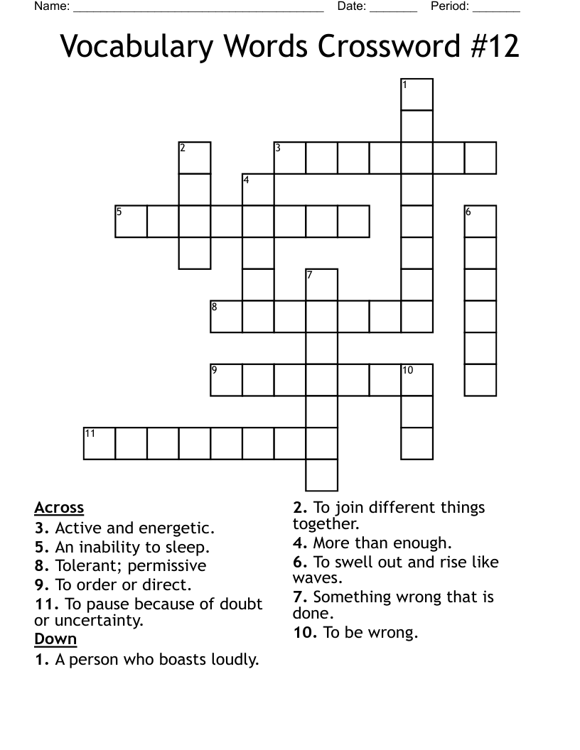 Vocabulary Words Crossword #12