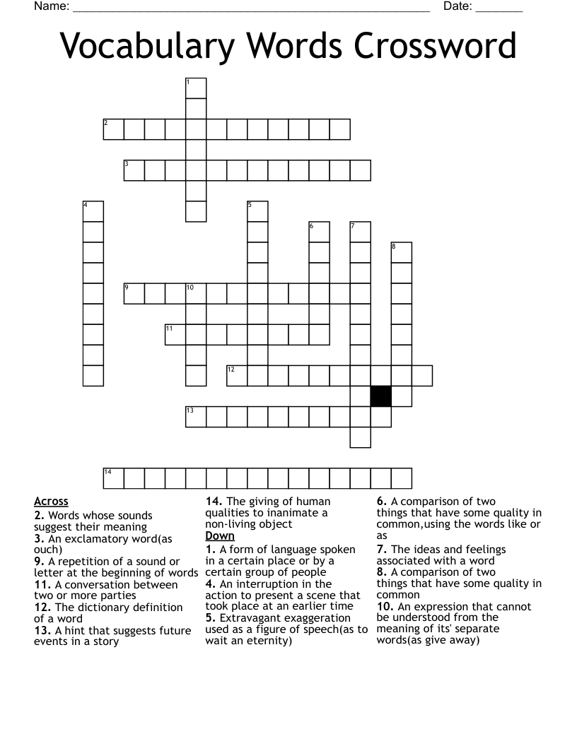 Vocabulary Words Crossword