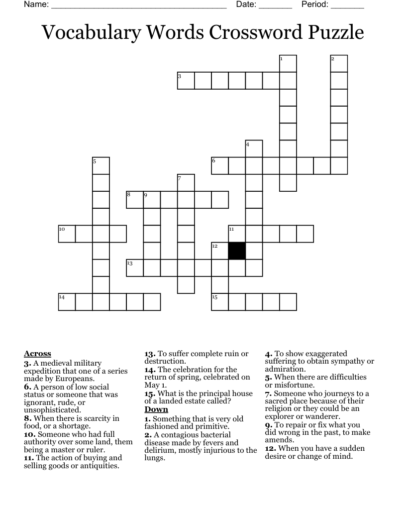 Vocabulary Words Crossword Puzzle