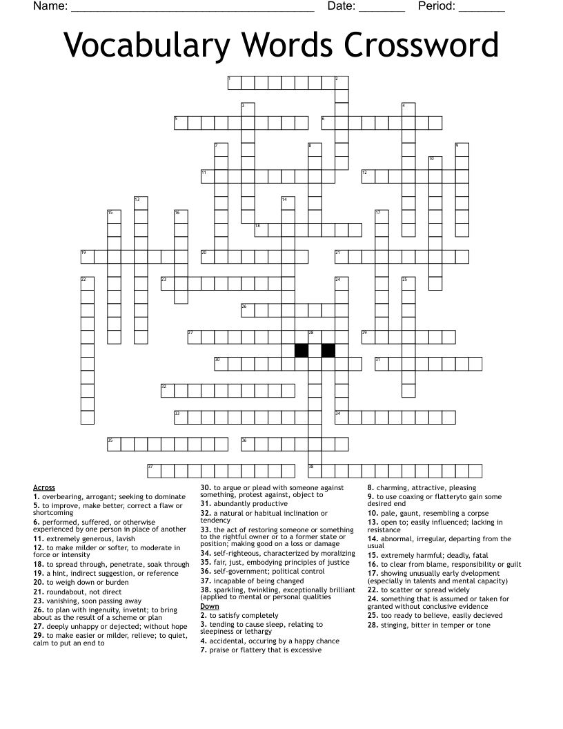 Vocabulary Words Crossword 