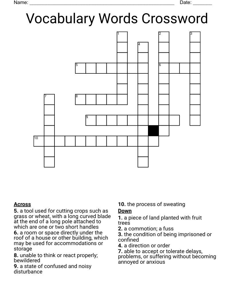 Vocabulary Words Crossword 