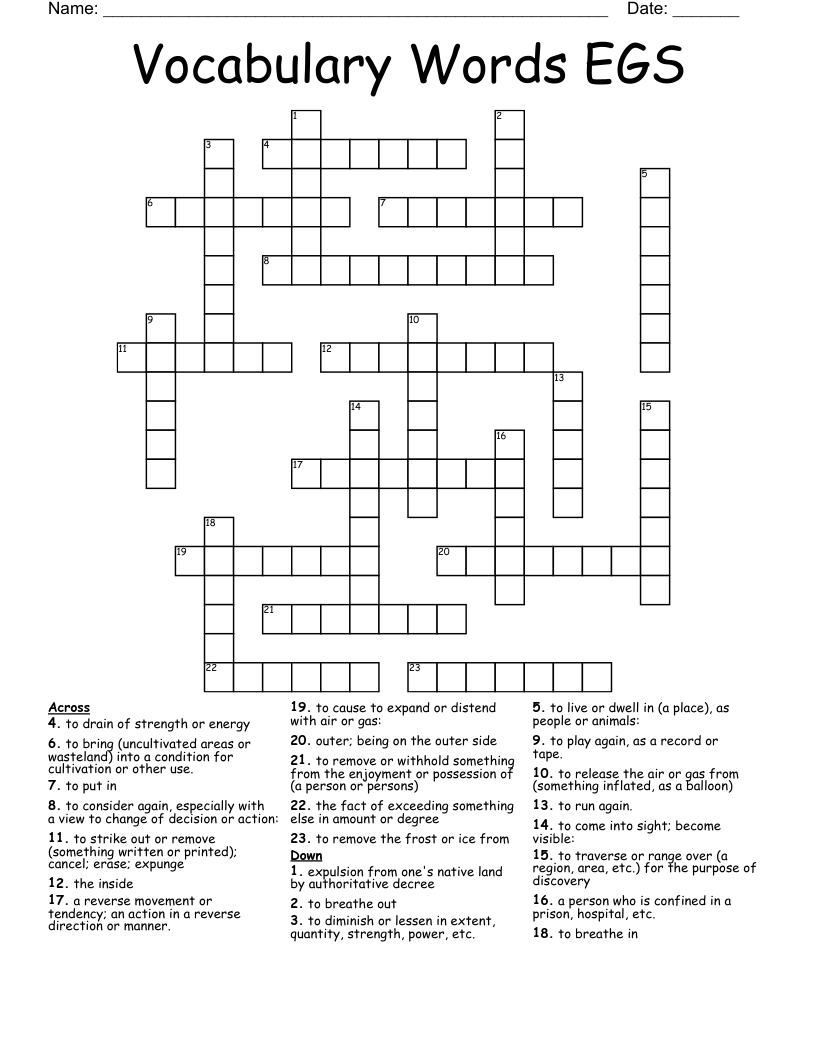 Vocabulary Words EGS Crossword