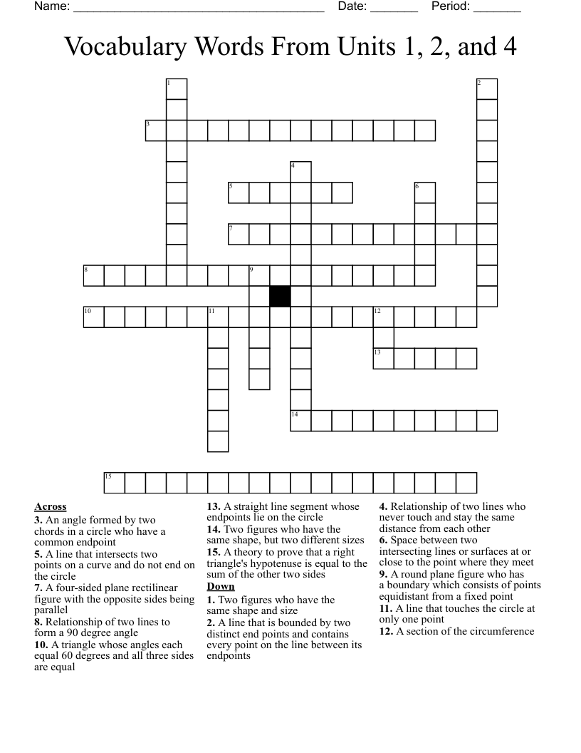 Vocabulary Words From Units 1, 2, and 4  Crossword