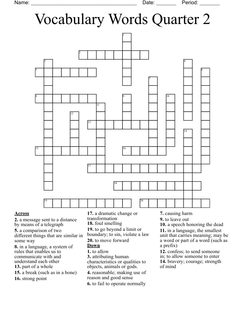 Vocabulary Words Quarter 2 Crossword