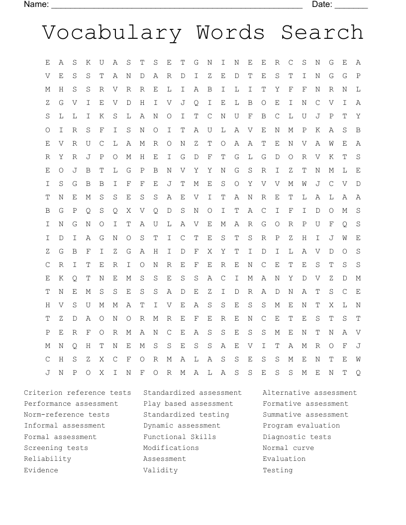 Vocabulary Words Search Word Search