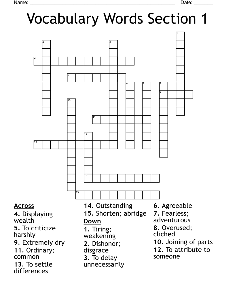 Vocabulary Words Section 1 Crossword