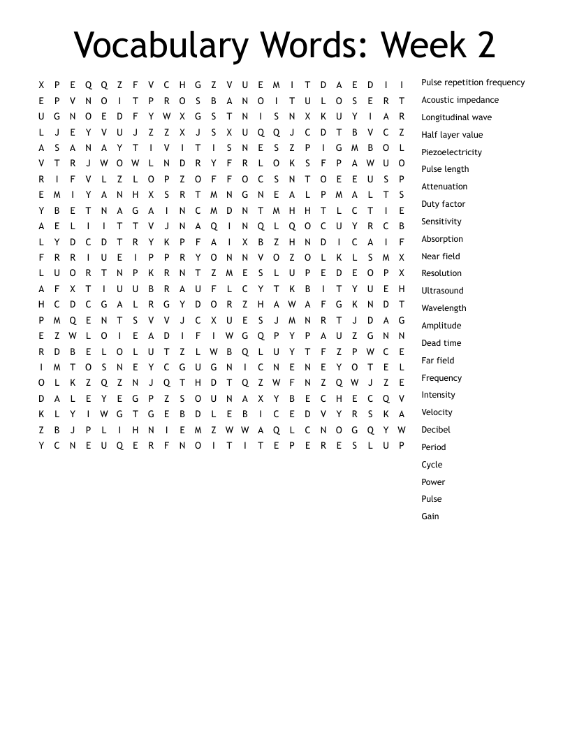 Vocabulary Words: Week 2 Word Search